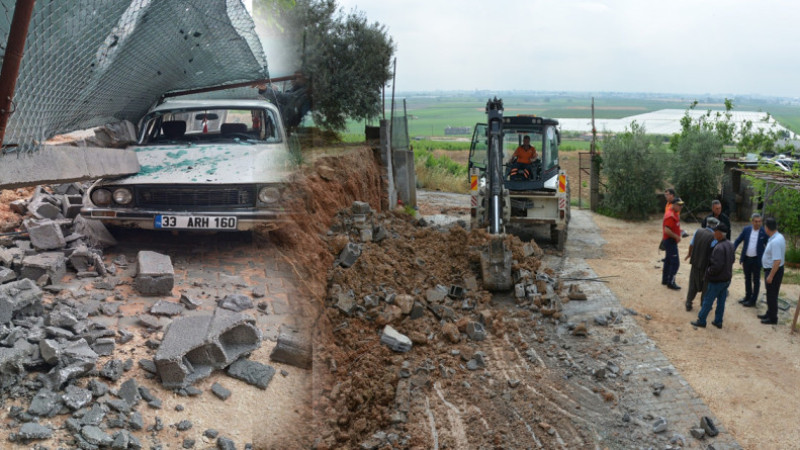 Tarsus’ta Fırtına Nedeniyle İhata Duvarı Otomobilin Üzerine Devrildi
