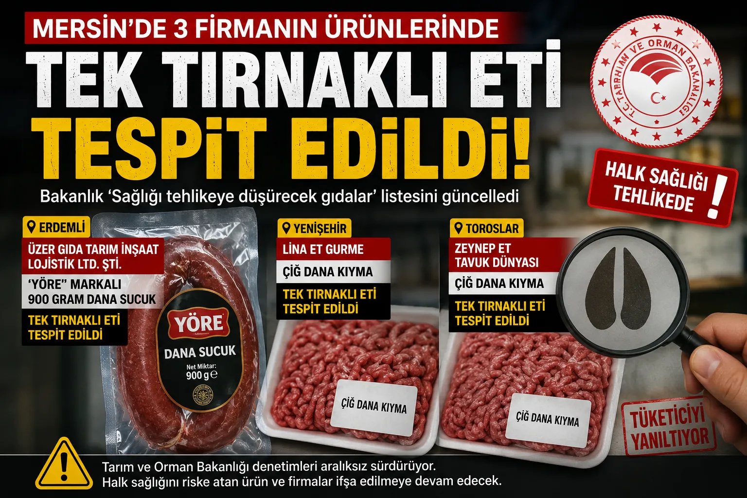 Mersin’de 3 Firmada Tek Tırnaklı Eti Ortaya Çıktı