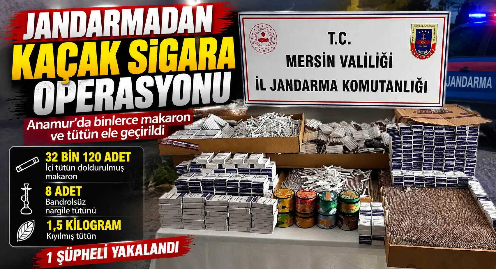 Anamur’da Kaçak Sigara Operasyonu: 32 Bin 120 Makaron Ele Geçirildi