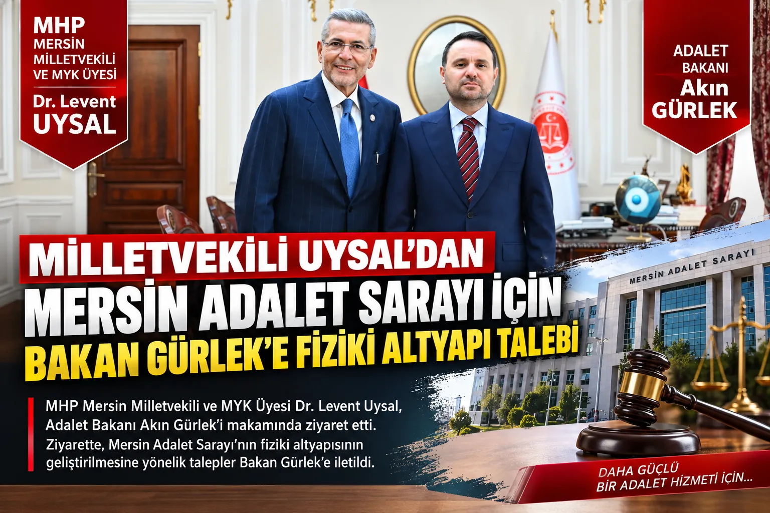 MİLLETVEKİLİ UYSAL’DAN MERSİN ADALET SARAYI İÇİN BAKAN GÜRLEK’E FİZİKİ ALTYAPI TALEBİ