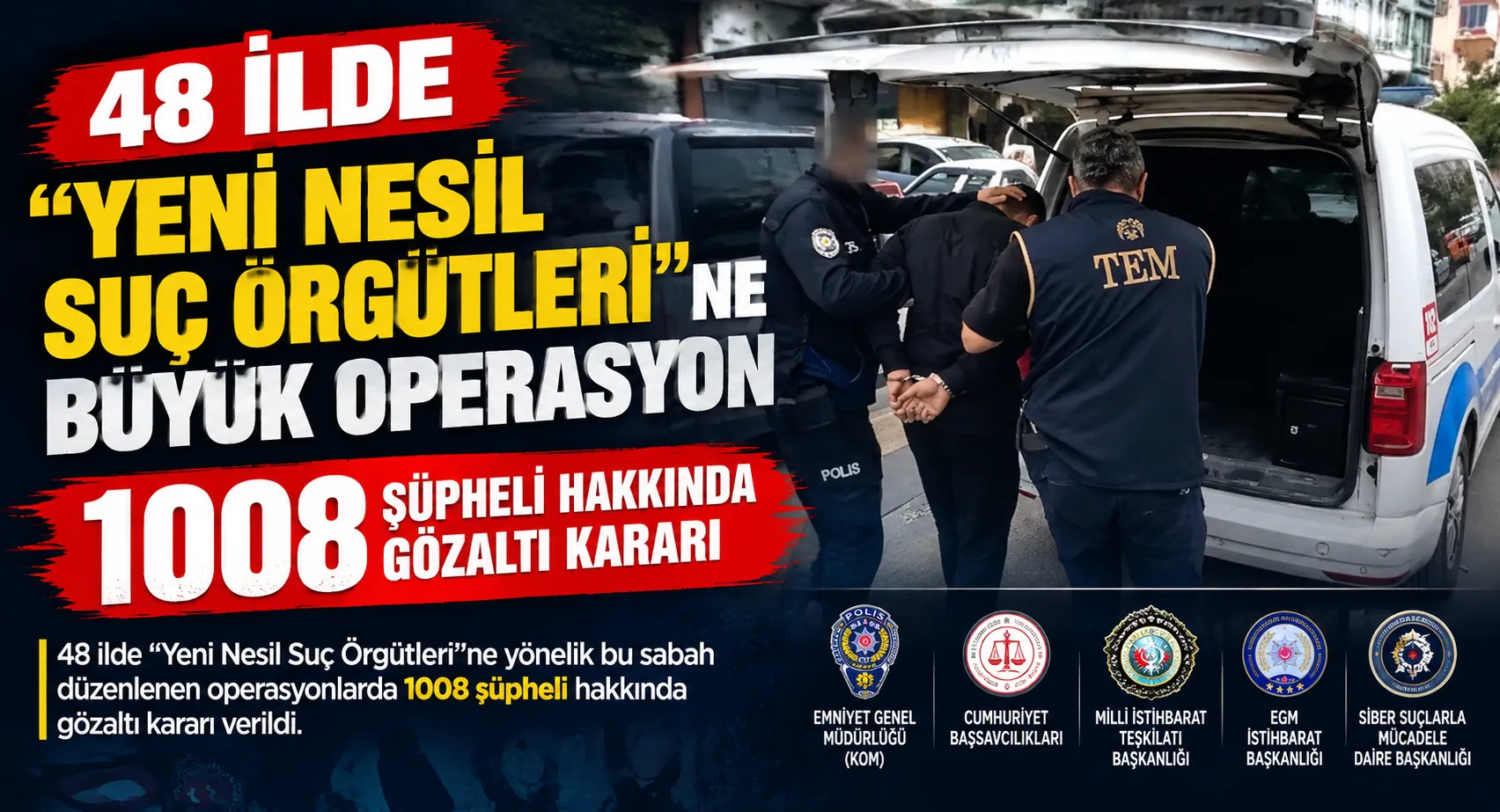 48 İLDE “YENİ NESİL SUÇ ÖRGÜTLERİ”NE BÜYÜK OPERASYON: 1008 ŞÜPHELİ HAKKINDA GÖZALTI KARARI
