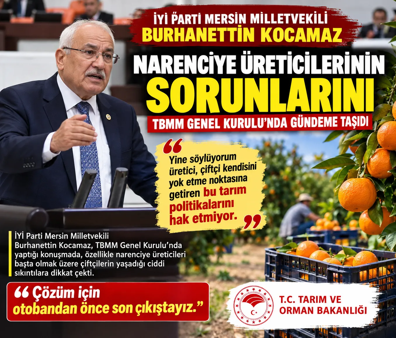 Burhanettin Kocamaz Narenciye Üreticilerinin Sorunlarını TBMM Gündemine Taşıdı