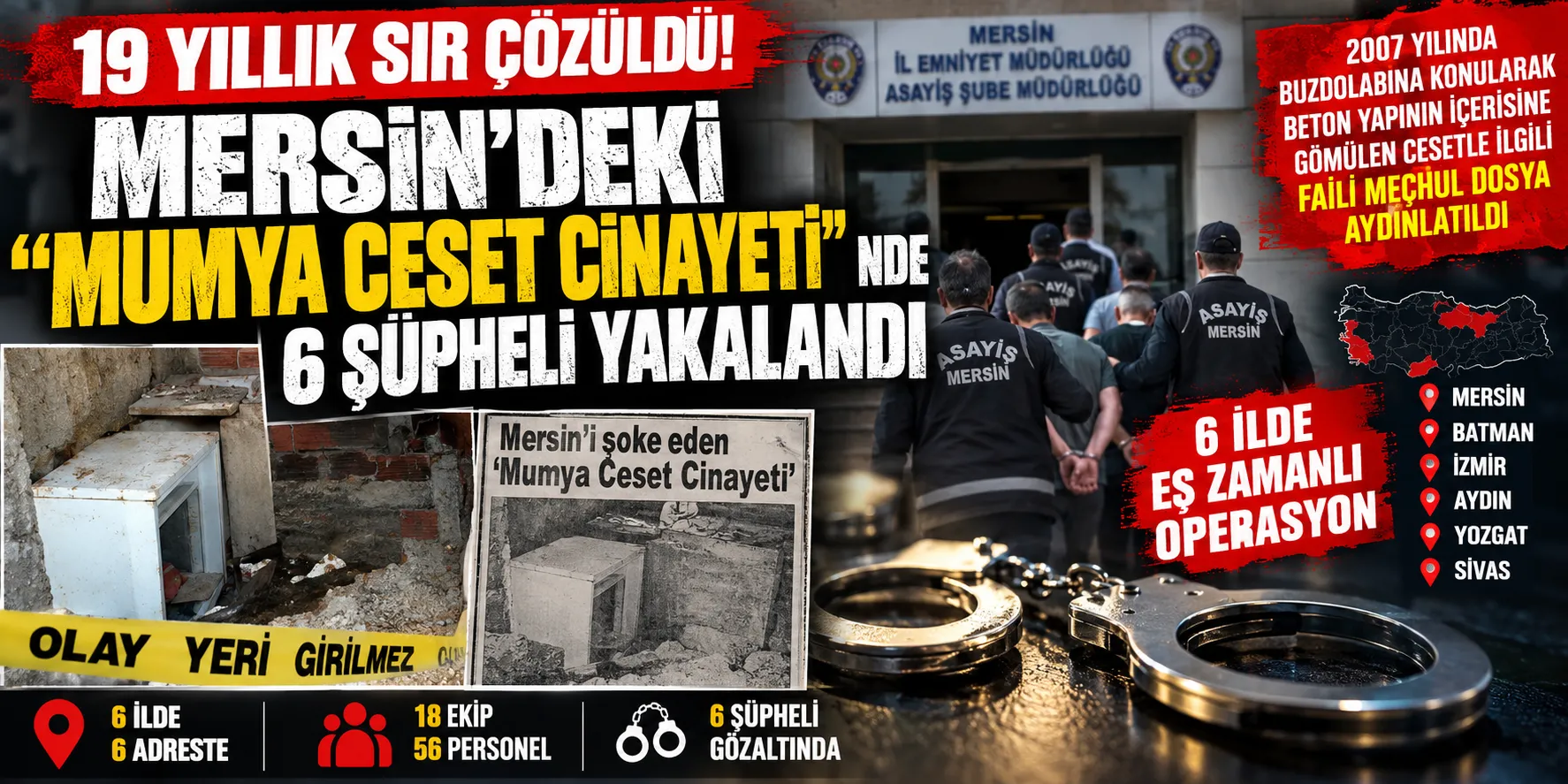 19 YILLIK SIR ÇÖZÜLDÜ! MERSİN’DEKİ “MUMYA CESET CİNAYETİ”NDE 6 ŞÜPHELİ YAKALANDI
