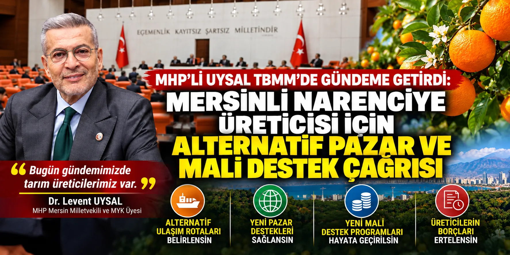 MHP’Lİ UYSAL TBMM’DE GÜNDEME GETİRDİ: MERSİNLİ NARENCİYE ÜRETİCİSİ İÇİN ALTERNATİF PAZAR VE MALİ DESTEK ÇAĞRISI