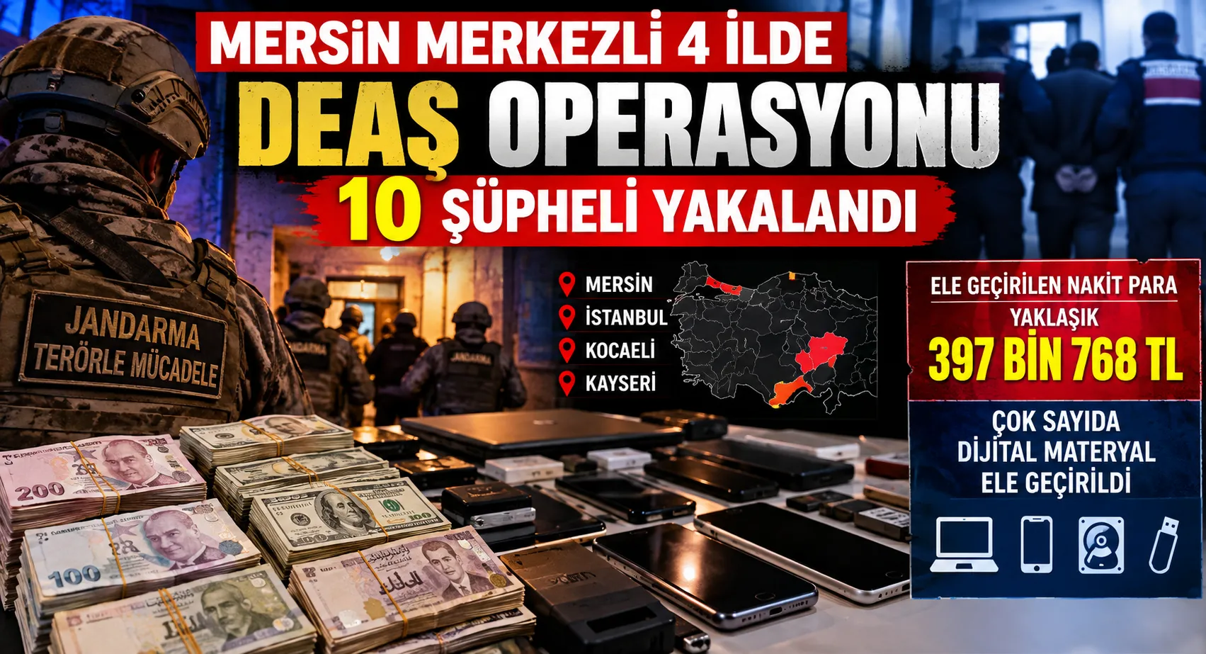 MERSİN MERKEZLİ 4 İLDE DEAŞ OPERASYONU: 10 ŞÜPHELİ YAKALANDI